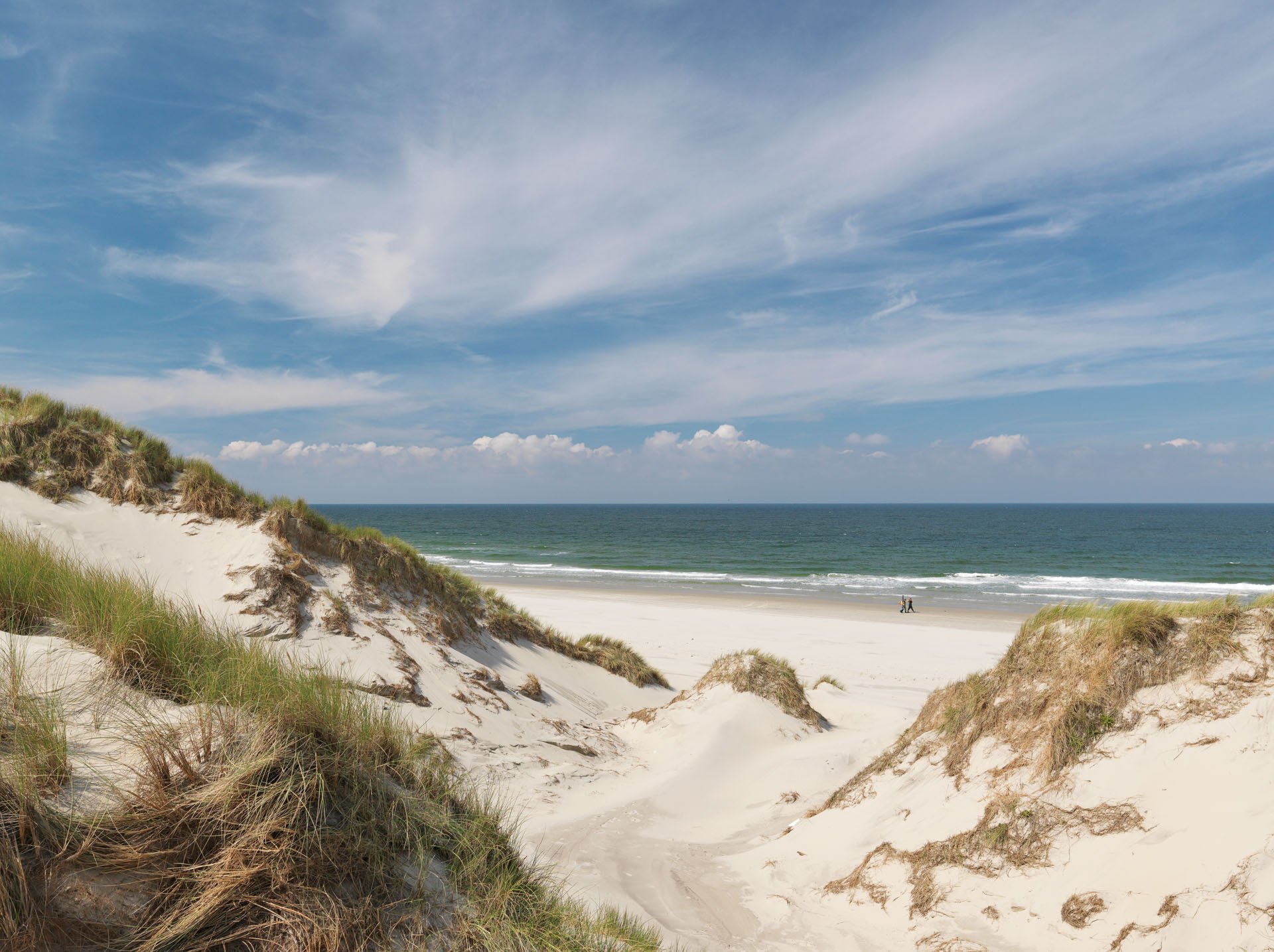 Sandy path through dunes towards the sea